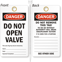 Do Not Open Valve Lockout Tag