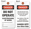 Danger: Do Not Operate Electricians At Work Tag