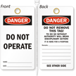Do Not Operate Lockout Tag