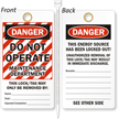 Do Not Operate Maintenance Department Lockout Tag