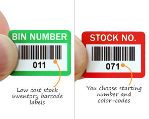 Barcode labels for stock numbers or bin locations