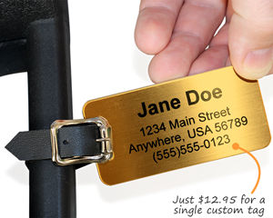 Custom brass luggage tag