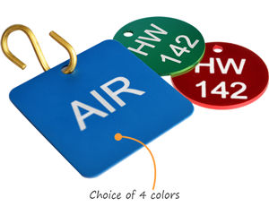 Metal valve tags in colors