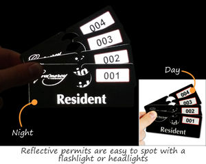 Reflective parking permit tags