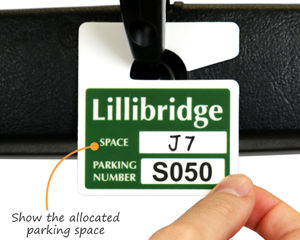 Small hang tag with your parking space