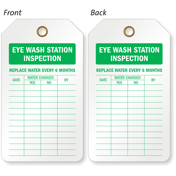 Eye Wash Station Inspection Two-Sided Inspection Record Tag, SKU: TG-0608