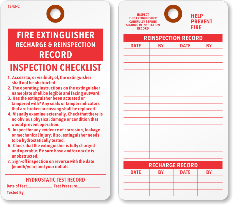 Fire Extinguisher Monthly Inspection Sheets - Fire Extinguisher ...