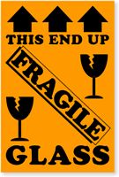 Fragile Label with Up Arrows Broken Glasses Symbol