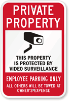 Property Protected By Video Surveillance Employee Parking Sign