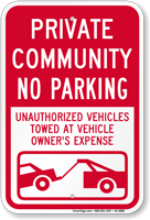 Private Community No Parking Sign