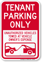 Tenant Parking Only Unauthorized Vehicles Towed Sign