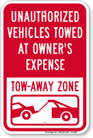 Unauthorized Vehicles Towed At Owner Expense Sign