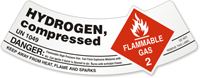 Hydrogen Compressed Danger Flammable Cylinder Shoulder Label
