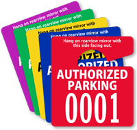 Authorized Parking Permit Mirror Hang Tag Small Size