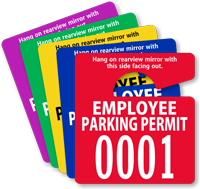 Employee Parking Permit Mirror Hang Tag Small Size