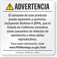 BPA Exposure Prop 65 Sign