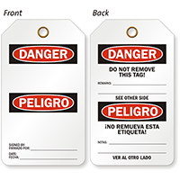 Danger Bilingual OSHA Safety 2 Sided Tag