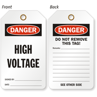 Danger High Voltage 2 Sided Electrical Tag