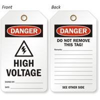 High Voltage 2 Sided OSHA Danger Electrical Tag