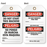 Do Not Start Machine Bilingual Two Sided Safety Tag