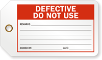 Defective Do Not Use Production Control Tag