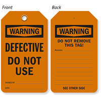 Warning Defective Do Not Use 2-Sided Tag