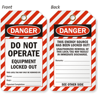 Do Not Operate Equipment Locked Out Danger Tag