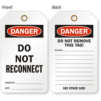Do Not Reconnect OSHA Two Sided Danger Electrical Tag