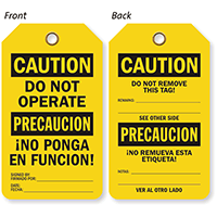 Caution Do Not Operate OSHA Safety 2-Sided Bilingual Tag