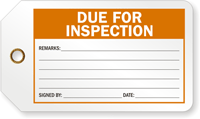 Due For Inspection Production Control Tag