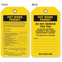 Hot Work Permit Two-Sided Confined Space Tag