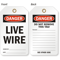 Live Wire OSHA Danger 2 Sided Electrical Tag