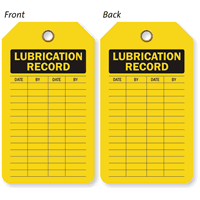 Lubrication Record Double-Sided Inspection and Status Record Tag