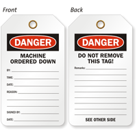 Danger Machine Ordered Down Double-Sided Tag