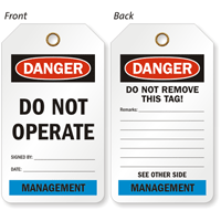 Management Do Not Operate Color-Code Department Danger Tag