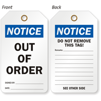 Notice Out Of Order Double Sided Tag