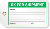 Ok For Shipment Production Control Tag