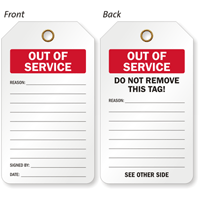 Out Of Service Inspection, Status Record 2 Sided Tag