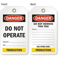 Production Do Not Operate 2-Sided Color-Code Department Tag