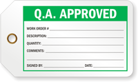 Q.A. Approved Production Control Tag