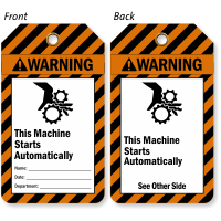 This Machine Starts Automatically Warning Tag
