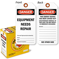 Danger Equipment Needs Repair Lock Out Tag in a Box