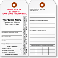 Texas State Custom Fire Extinguisher Recharge Tag