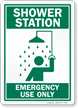 Shower Station Emergency Use Only Sign