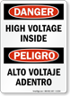 Danger High Voltage Inside Sign Bilingual