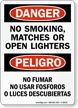 No Smoking, Matches, Open Lighters Bilingual Sign
