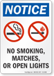 No Smoking Matches Or Open Lights OSHA Notice Sign