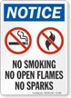 No Smoking Open Flames Sparks OSHA Notice Sign