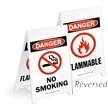 Danger No Smoking Flammable Reversible Fold Ups Floor Sign