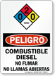 Spanish Combustible Diesel No Fumar Llamas Abiertas Sign